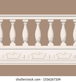 Seamless pattern of balustrade. The enclosure of the balcony or veranda. Architectural part of the order. Vector EPS10