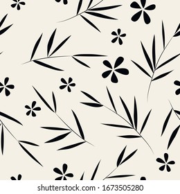 Seamless pattern. Bamboo leaf background. Floral seamless texture with leaves. Vector illustration