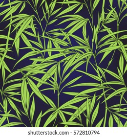 Seamless pattern with bamboo leaves and branches in Japanese style. Vector stock illustration.