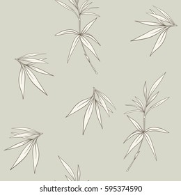 Seamless pattern with bamboo leaves and branches in Japanese style. Vector stock illustration.