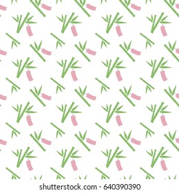 Seamless pattern with bamboo with paper strip, Flat design of Tanabata Japanese stars festival symbol, swatch inside