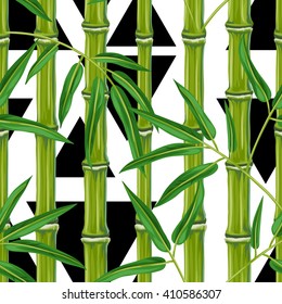 Seamless pattern with bamboo plants and leaves. Background made without clipping mask. Easy to use for backdrop, textile, wrapping paper.
