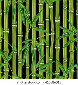 Seamless pattern with bamboo plants and leaves. Background made without clipping mask. Easy to use for backdrop, textile, wrapping paper.