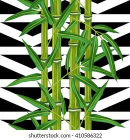 Seamless pattern with bamboo plants and leaves. Background made without clipping mask. Easy to use for backdrop, textile, wrapping paper.