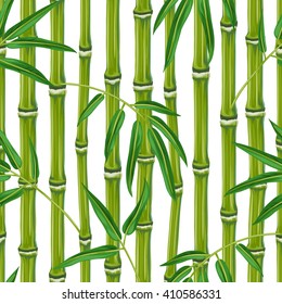 Seamless pattern with bamboo plants and leaves. Background made without clipping mask. Easy to use for backdrop, textile, wrapping paper.