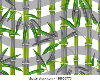 Seamless pattern with bamboo plants and leaves. Background made without clipping mask. Easy to use for backdrop, textile, wrapping paper.