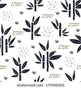 Seamless pattern with bamboo plants in scandinavian style. Perfect for fabric, wrapping, textile, wallpaper, apparel. Vector illustration.