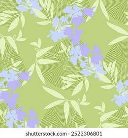 Seamless Pattern with bamboo and sakura. Color sketch style hand drawn background. Detailed illustration, hand drawn. Great for fabric and textile, prints, invitation, packaging