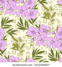 Seamless Pattern with bamboo and sakura. Color sketch style hand drawn background. Detailed illustration, hand drawn. Great for fabric and textile, prints, invitation, packaging