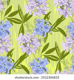 Seamless Pattern with bamboo and sakura. Color sketch style hand drawn background. Detailed illustration, hand drawn. Great for fabric and textile, prints, invitation, packaging