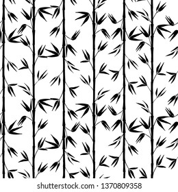 Seamless pattern with bamboo silhouette on white background. Vector illustration.