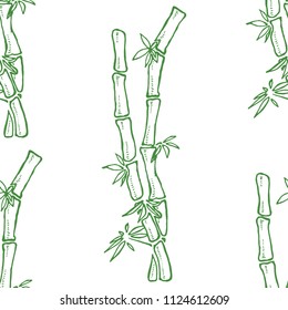 Seamless pattern from bamboo. Vector illustration of a seamless background of bamboo. Hand drawn green bamboo.