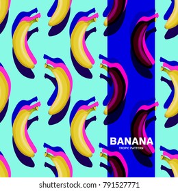 Nahtloses Muster mit Banane und 3D-Schatten auf frischem Hintergrund. Für Textildesign.