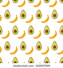 seamless pattern banana avocado fruit food on white background vector wallpaper textile giftwrap