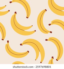 Seamless pattern with banana, dots. flat children's background with dessert, food. graphics for print, holiday, wallpaper, banner, surface textures, fabric. vector art illustration