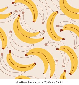 Seamless pattern with banana, dots. flat children's background with dessert, food. graphics for print, holiday, wallpaper, banner, surface textures, fabric. vector art illustration
