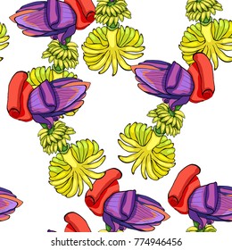 the seamless pattern banana flower india exotica vector illustration
