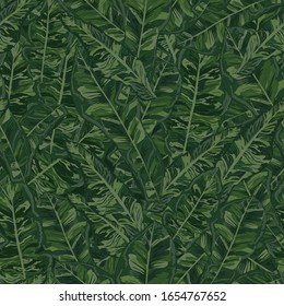 Seamless pattern with banana foliage