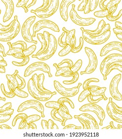 Seamless pattern of banana fruit in doodle vintage style.