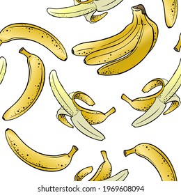 Seamless pattern, banana fruit on transparent background, vector illustration
