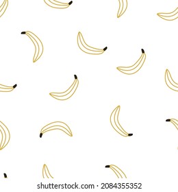 Seamless pattern with banana fruit on white background. Vector illustration for printing on fabric, wrapping paper, clothing, postcard. Cute baby background.