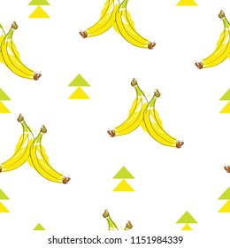 seamless pattern with banana fruit vector and abstract triangles - white background
