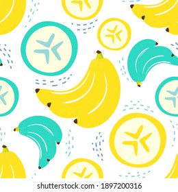 Seamless pattern banana fruits isolate on white background. Vector illustration.