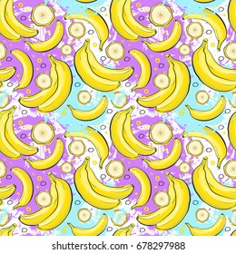 Seamless Pattern Banana Fruits Summer Ornament Background Vector Illustration
