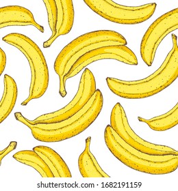 Nahtloses Muster. Banana handgezeichnet, grafisches Design. Vektorillustration. Banana nahtloses Muster für Design. Kann für die Verpackung verwendet werden.