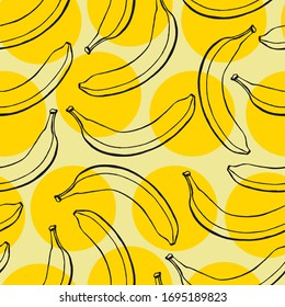 Seamless pattern with banana hand drawn fruits elements. Vegetarian wallpaper. For design packaging, textile, background, design postcards and posters.