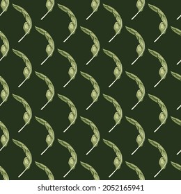 Seamless pattern banana leaf on dark green background. Beautiful ornament summer tropical leaf. Geometrical texture template for fabric. Design vector illustration.