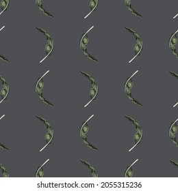 Seamless pattern banana leaf on grey background. Beautiful ornament summer tropical leaf. Geometrical texture template for fabric. Design vector illustration.