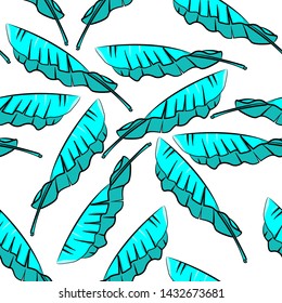 Seamless pattern banana  leaf tosca nature tropical with white background