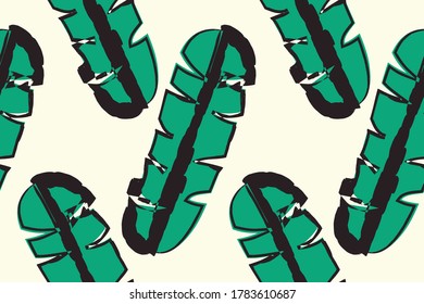 Seamless pattern of banana leaf, tropical vector illustration, doodle drawing image