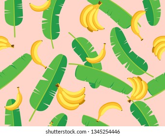 Seamless Pattern of banana leaves and bananas - Vector illustration