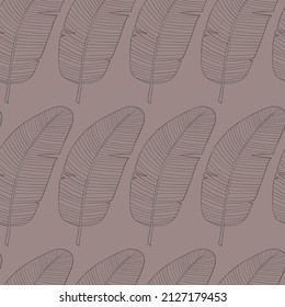 Seamless pattern of banana leaves 
gray contour