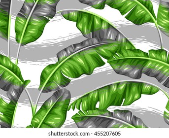 Seamless pattern with banana leaves. Image of decorative tropical foliage.