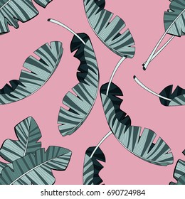 Seamless pattern with banana leaves. Jungle. Vector illustration.