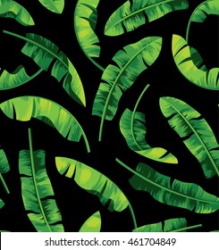 Seamless pattern with banana leaves. Vector illustration.