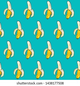 Seamless pattern with banana on blue background.