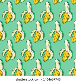 Seamless pattern with banana on light green background.