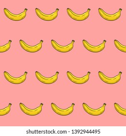 Seamless pattern with banana on pink background.