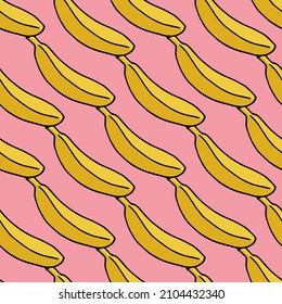 Patrón sin foco con banana sobre fondo rosado. Imagen vectorial.