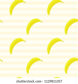 Seamless pattern with banana on striped backdrop. Creative vector summer background. For restaurant or cafe menu cover, design banner, wallpaper, print for clothes for boys and girls. Trend colors.
