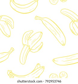 Seamless pattern. Banana on white background.