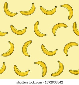 Seamless pattern with banana on yellow background.
