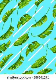 Seamless pattern with banana palm leaves. Decorative tropical foliage.