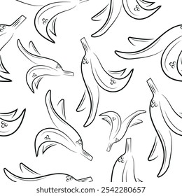 seamless pattern with banana peels drawn in outline, to fight against environmental pollution day