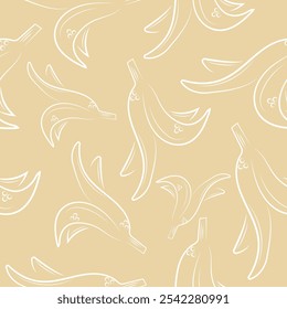 seamless pattern with banana peels drawn in outline on a buttery yellow background, to fight against environmental pollution day