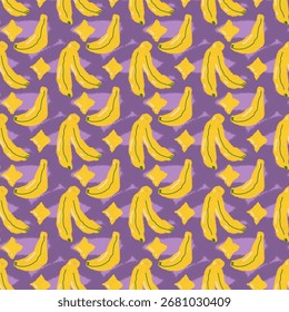 seamless pattern with banana in purple background